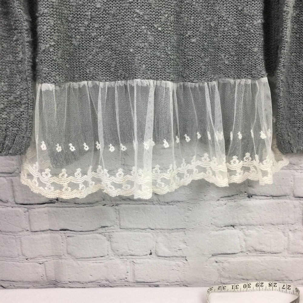 Monteau Los Angeles Grey Swiss Dot Lace Hem Boat Neck Pullover Sweater L - Picture 12 of 16